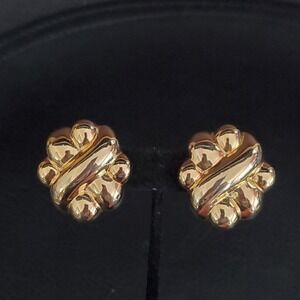 FERNANDO ORIGINALS Gold Tone Sculpted Clip Earrings Womens Vintage Floral 1980's